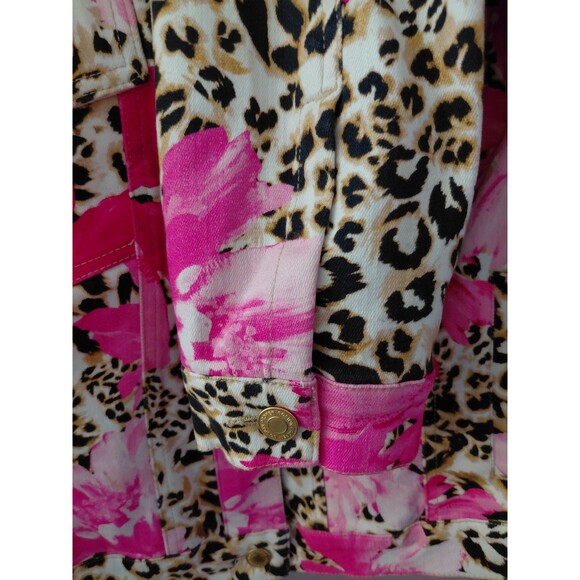 Boston Proper Jean Jacket Women's Size Medium Long Sleeve Floral Leopard Print - Picture 8 of 13